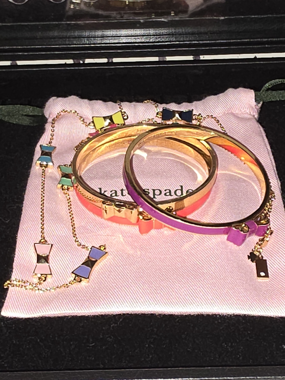 Kate Spade Gold-Plated Bracelet Set with Multicolor Enamel Necklace